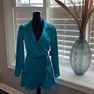 Superdown turquoise blue wrap dress- SM